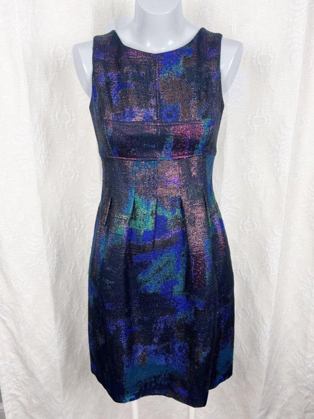 Lela Rose rainbow metallic tweed shift dress abstract pattern fit & flare shiny